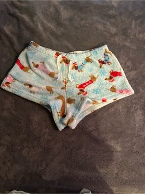 Cozy Blue Dachshund Print Plush Pajama Shorts